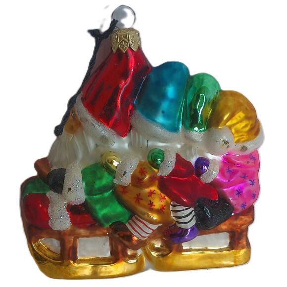 Vintage Radko Bob Squad Elves Santa on Bobsled Christmas Ornament 97-248-0 - Picture 6 of 7